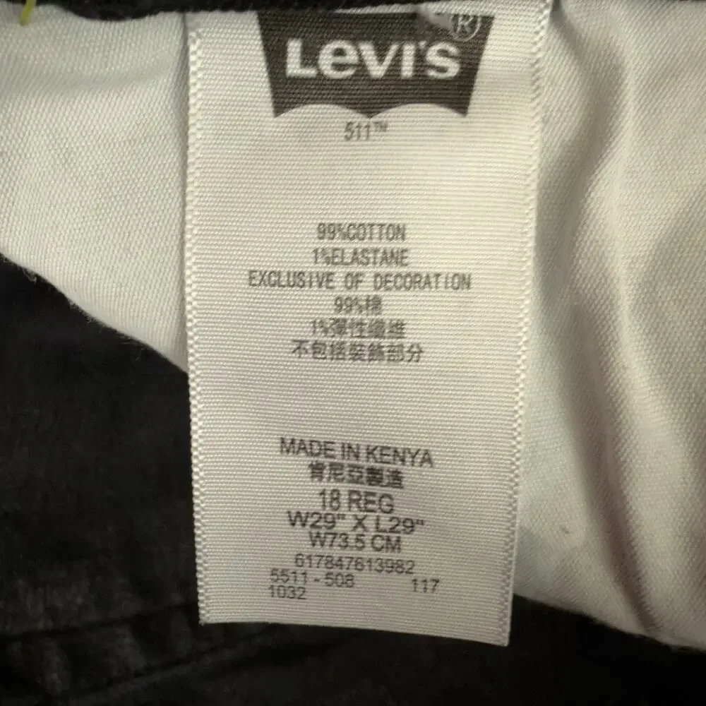Levi’s Boys Jeans 511 Slim Stretch Denim Black Gray Wash Youth 18 Regular